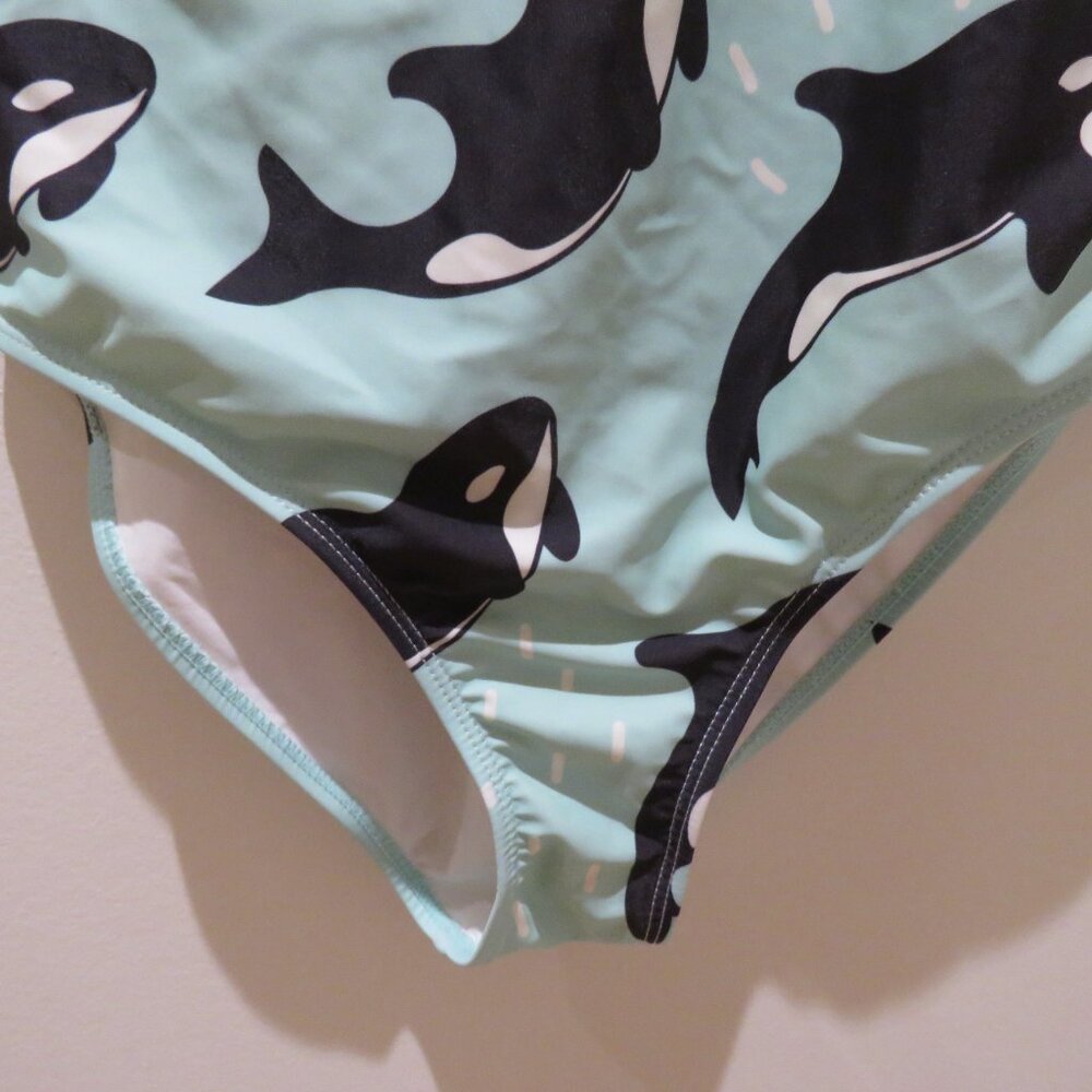 BATOKO Orca Print One Piece Swimsuit in Light Blue Whimsical Summer Stretch XS - Picture 6 of 13